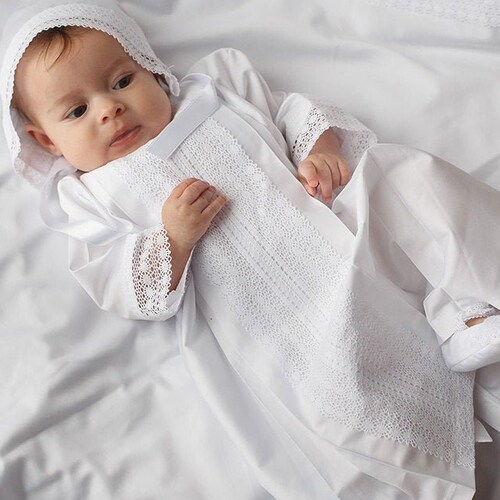 Christening Satin Gown for Baby Girl or Boy White Color Etsy
