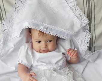 Personalized Christening Blanket: Swarovski Crystal, Italian Cotton Lace