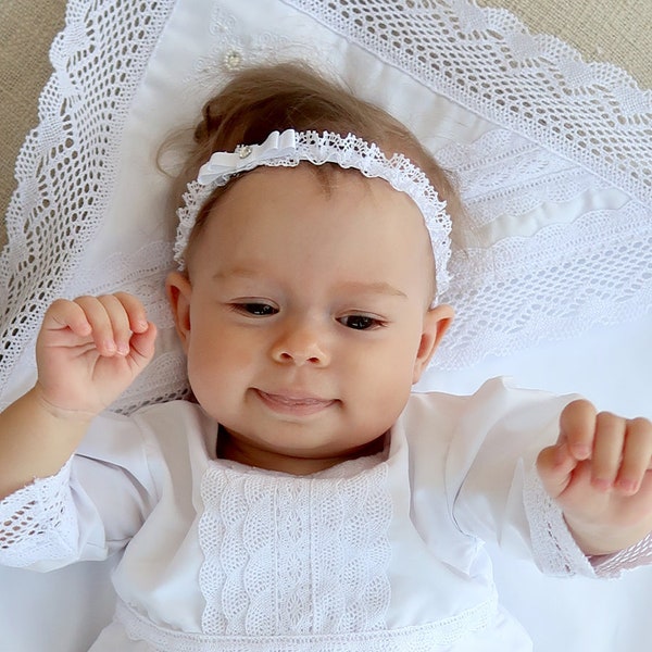 Christening Baby Headband, White Color, Swarovski Crystal, Christening Outfit, A3209