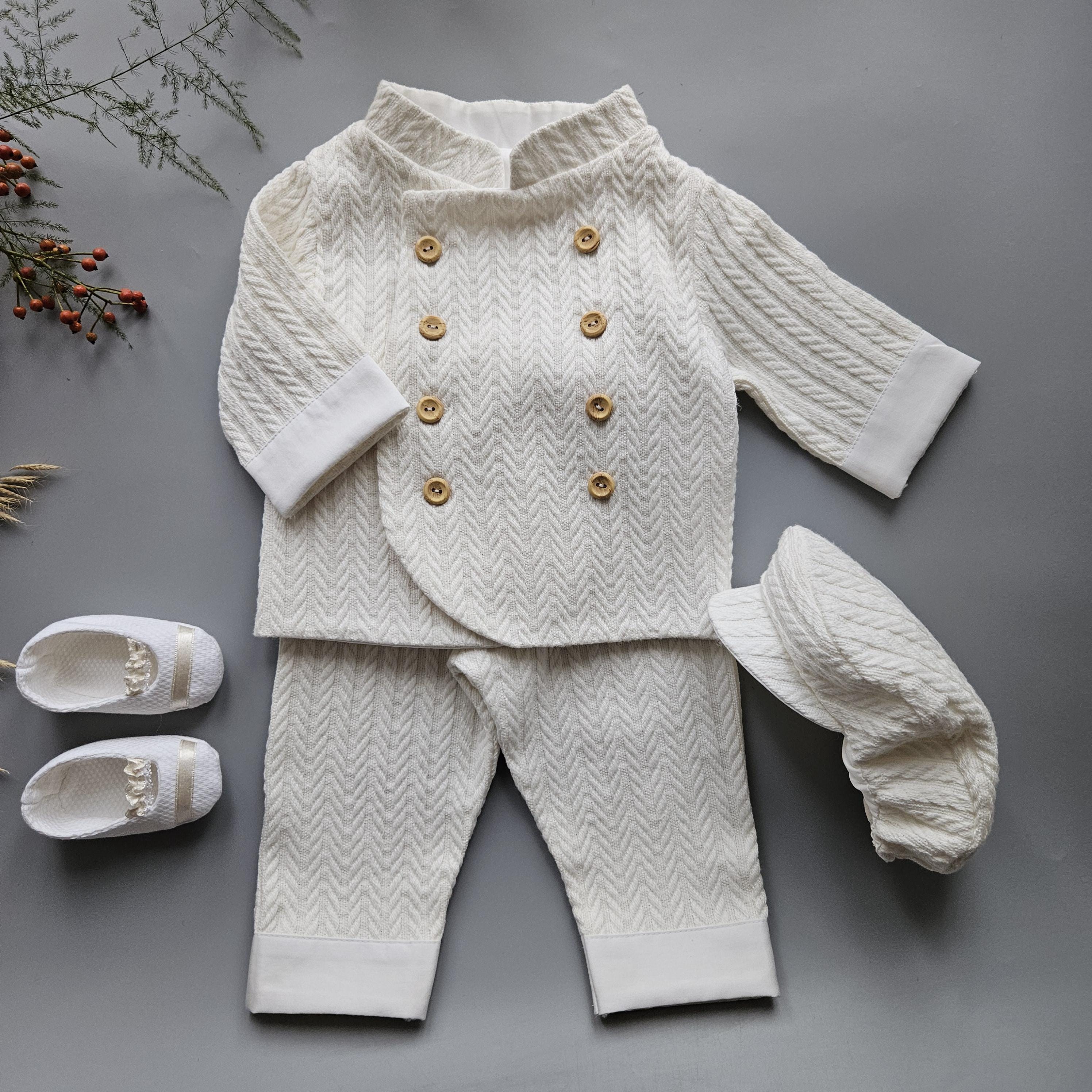 Warm Cotton Christening Outfit for Baby Boy * Baptism Suit Set * Newborn Blessing Clothes * Soft