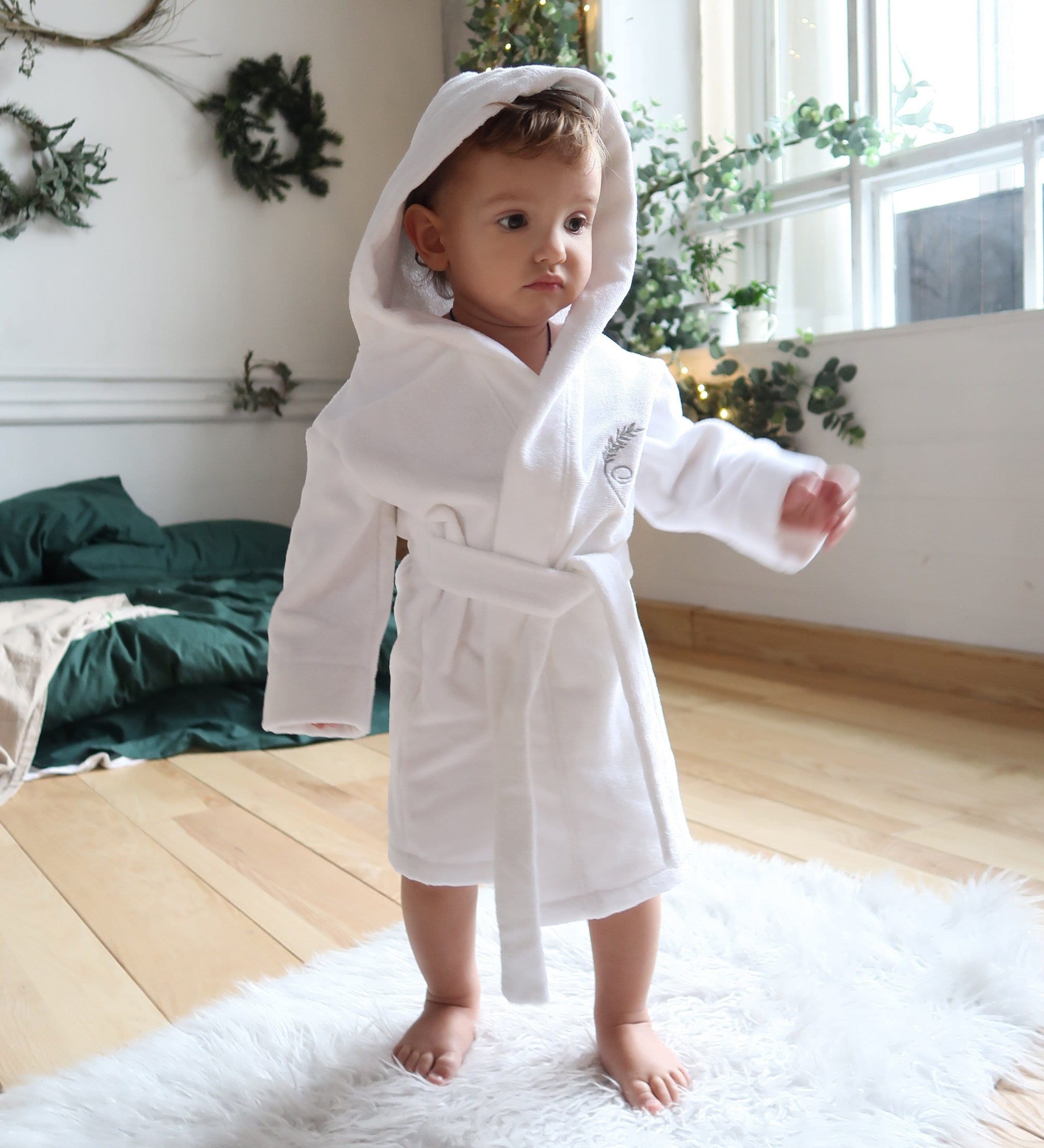 Sweet Kids Turkish Cotton Terry Midnight Blue with Grey Block Monogram  Hooded Bathrobe