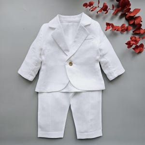 Pure Linen Baptism Boy Outfit – White Christening Set with Jacket, Vest & Pants – Newborn Blessing Suit – Baby Gift Favor 8533