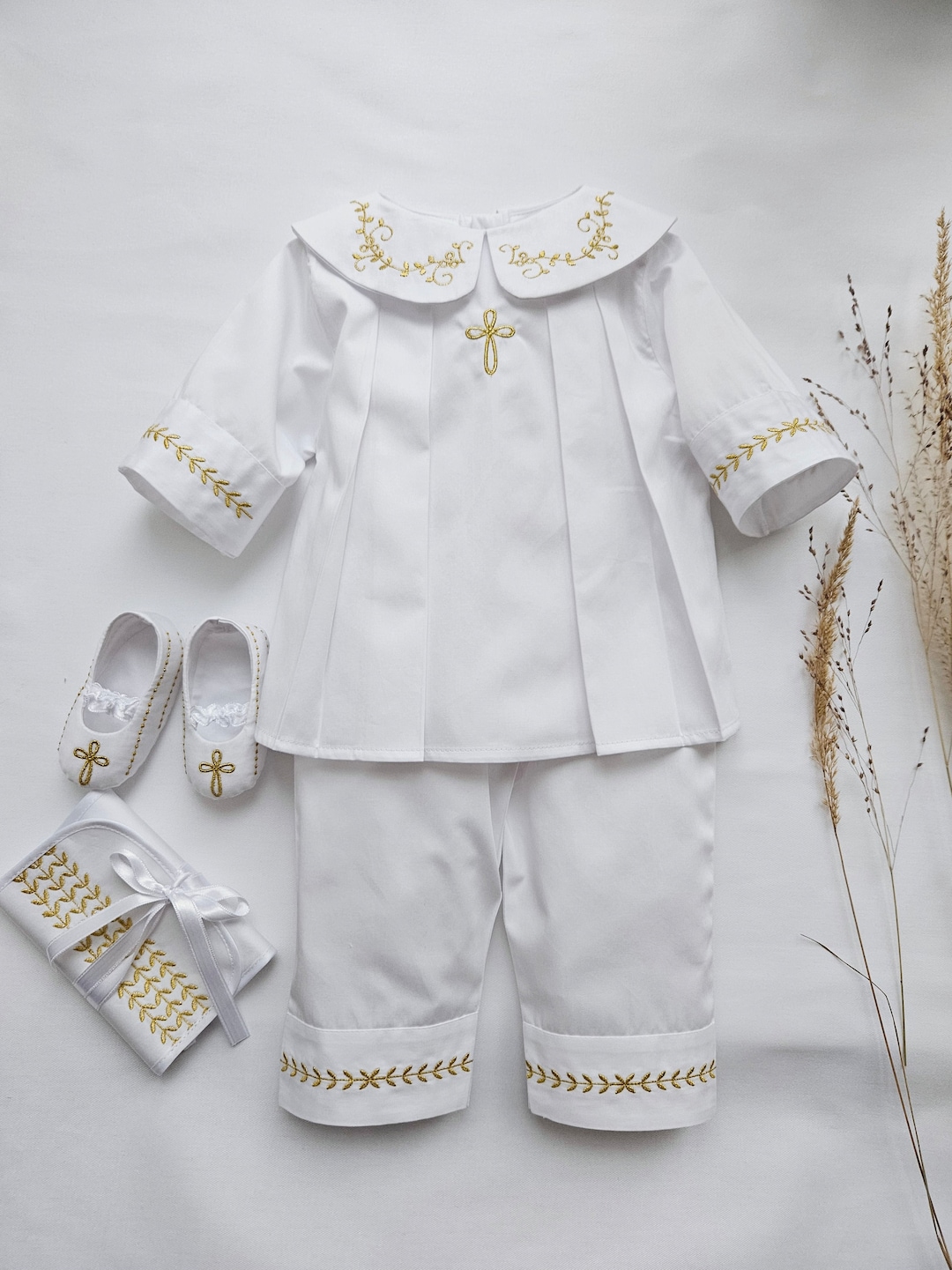 Baptism Boy Suit Satin Baptism Outfit White Baptism Suit Christening