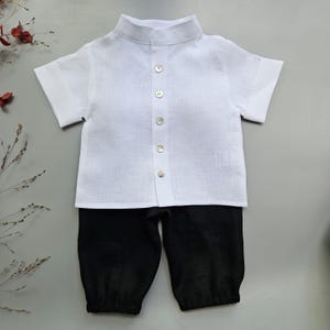 Taufe Junge Rein Leinen Outfit Tauf Junge Segnung Junge Set Weißes Hemd Schwarze Hose Neugeborenen Baby Jungen Anzug Taufgeschenk Gastgeschenke 8500