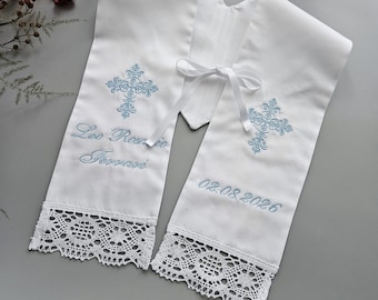 Baptism Stole for Boy Blue Embroidered Christening Scarf Baby Dedication Keepsake