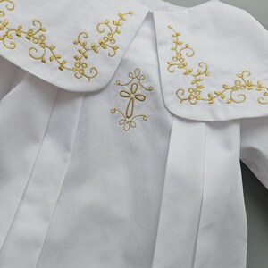 Beautiful Baptism Outfit. Gown, booties, hat, blanket, hair bag with golden embroidery. Personalization is upon request. Pure fine satin.