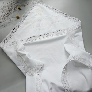 Baptism Baby Lace Towel Cross Personalized By Milky Thread Hooded White Boy Girl Embroidered Blessing Newborn Christening Gift Favors 19901