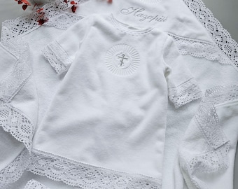 Toalla de bautizo con capucha de rizo, conjunto de ropa de bautizo, encaje de algodón suave y cálido
