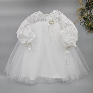 Baby Girl Outfit Baptism Gown Rose Flower Ivory Christening Guipure Satin Dress Lace Tulle Frock Birthday Gift Newborn Baptismal Favors 68
