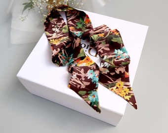 Floral Silk Scarf: Skinny Ribbon, Hair Band, Wrist Scarf, Headband