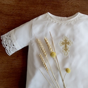 Christening Baby Gown, Ivory Color, Unisex Baptismal Gown, Boy, Girl, Newborn Christening Set, Baptism Outfit, Pure Satin, Linen Lace A2002