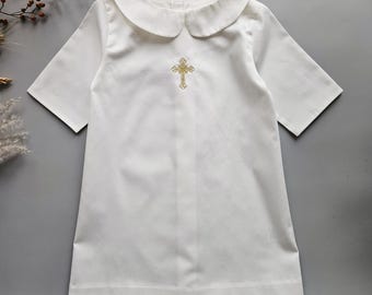 Baptism Baby Outfit Christening Gown with Cross Embroidery Ivory Cotton Kids Dress A252002