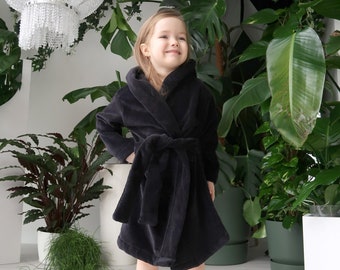 Elegant Black Kid Bathrobe Personalized Luxurious Soft Terry Cotton Hooded Monogrammed Gift Baby Shower Girl Boy Thick Toddler Dressing Gown