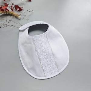 White Lace Communion Bib: Cotton Baptism Christening Gift Set