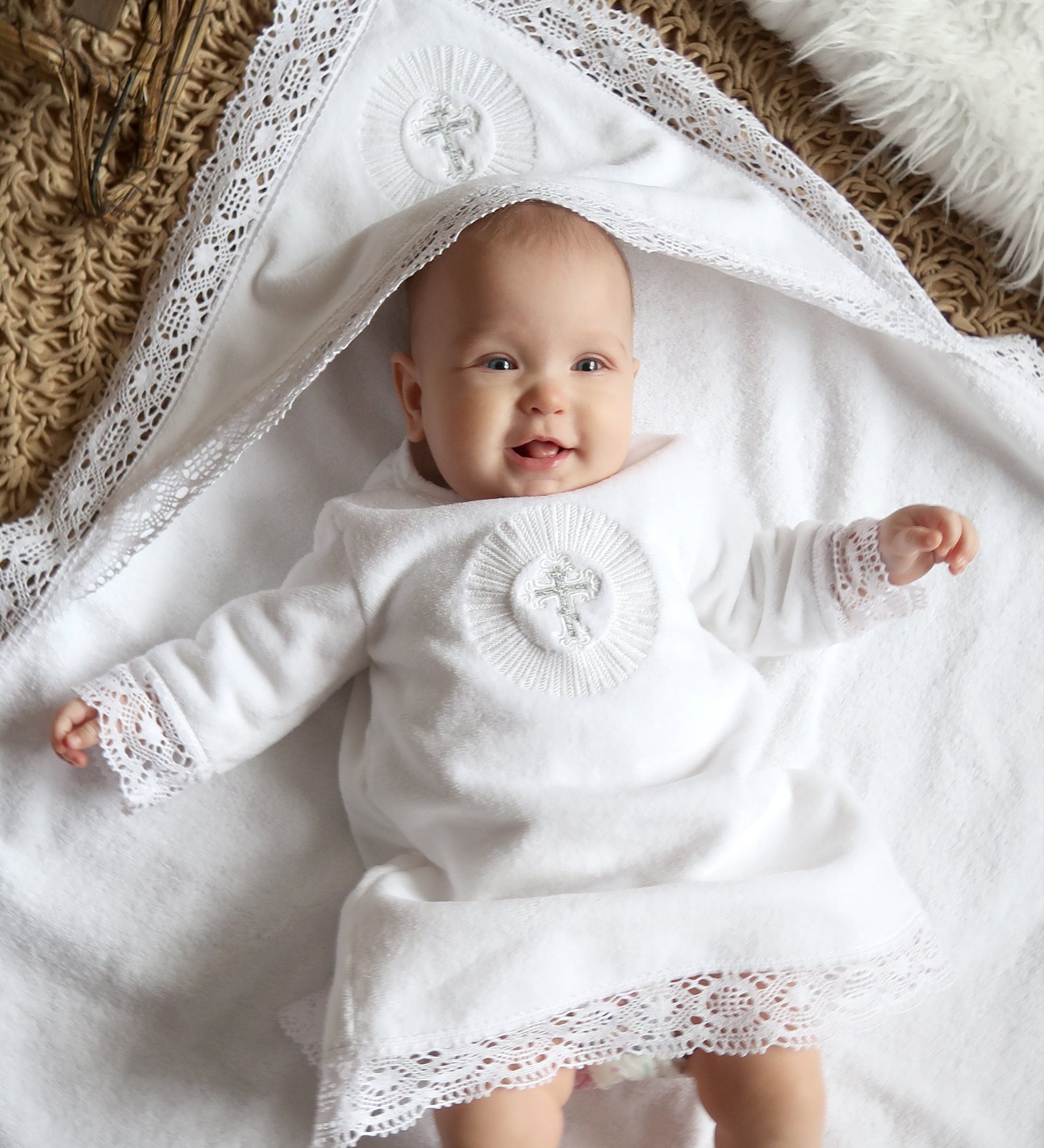 Personalized Baptism Hooded Towel White Christening Baby Towel