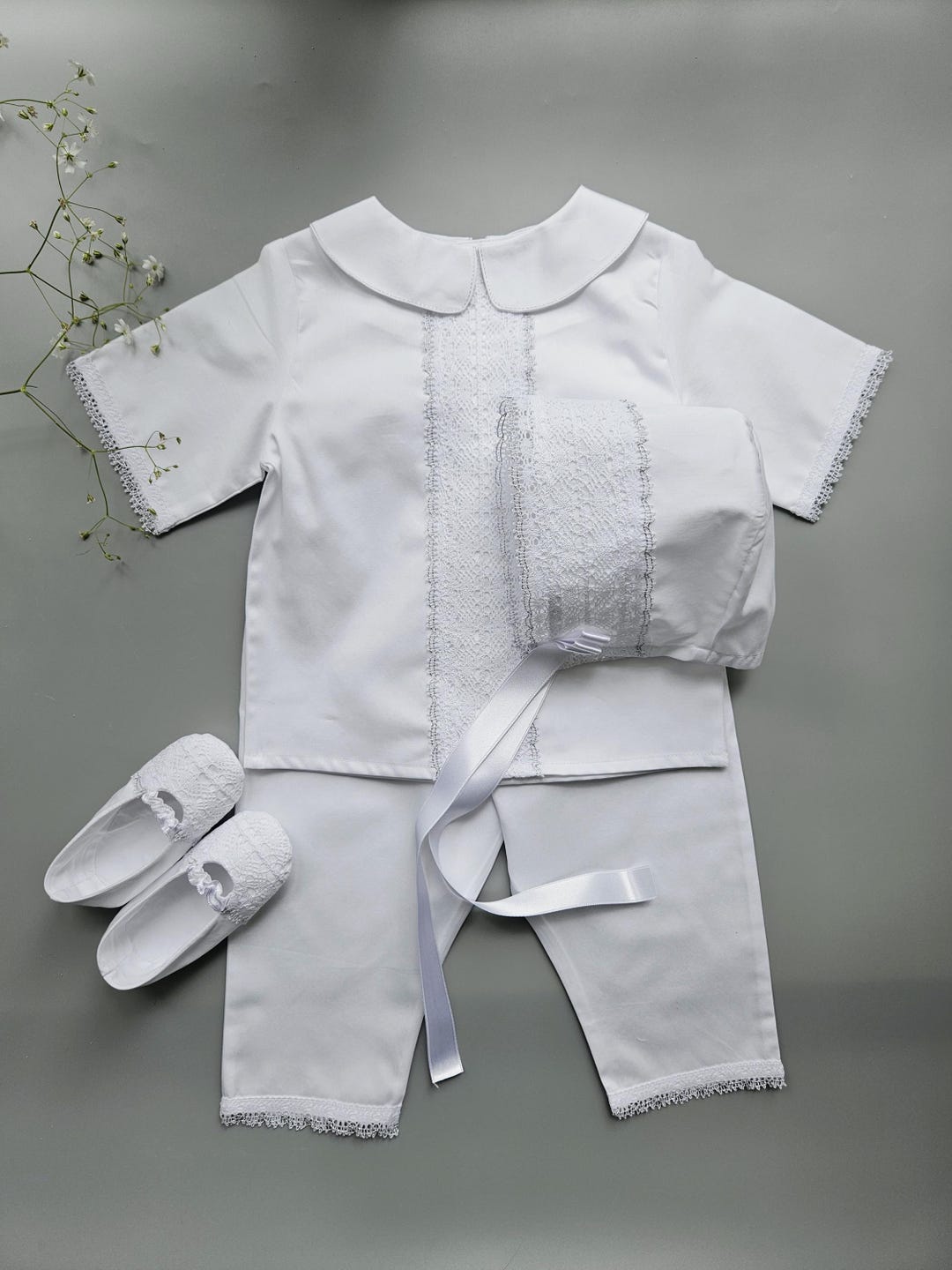 Christening Outfit | Baptism Suit Baby Boy Silver Thread Italian Lace ...