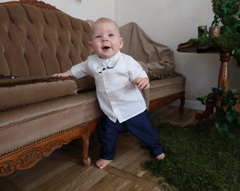 White Satin Baby Boy Suit, Navy Blue Bow Tie Two Piece Set, Toddler Ring Bearer Outfit, Wedding Birthday Formal Outfit, Photoshoot Clothing