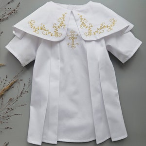 Christening Gift. Baptism Outfit. Gown, booties, hat, blanket, hair bag with golden embroidery. Personalization is upon request. Pure fine satin.