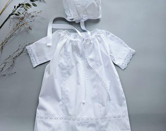 Robe de baptême pour bébé | Ensemble de tenue de baptême | Robe blanche ancienne | Dentelle italienne