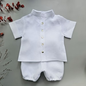 Taufe Junge Rein Leinen Outfit Tauf Junge Segnung Junge Set Weißes Hemd Shorts Neugeborene Baby Jungen Anzug Taufgeschenk Gastgeschenke 8500
