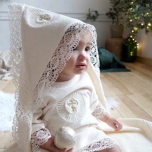 Warm Christening Baby Gown Ivory Personalized Name Date Cross Embroidery Terry Cotton Boy Girl Baby Boy Baptism Outfit Christening Gift A27