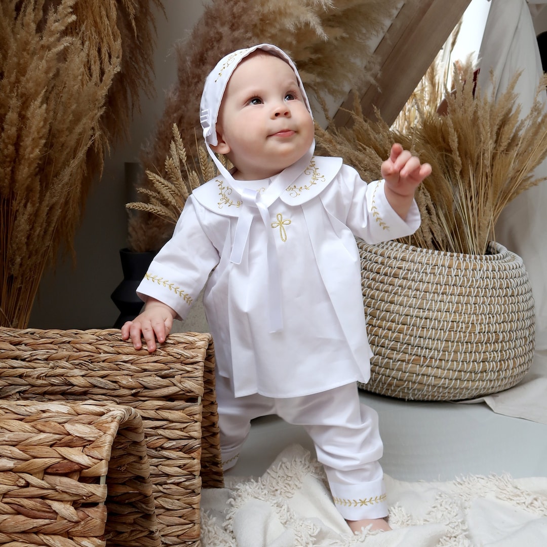 Baptism Boy Suit Satin Baptism Outfit White Christening Suit Set Shirt ...