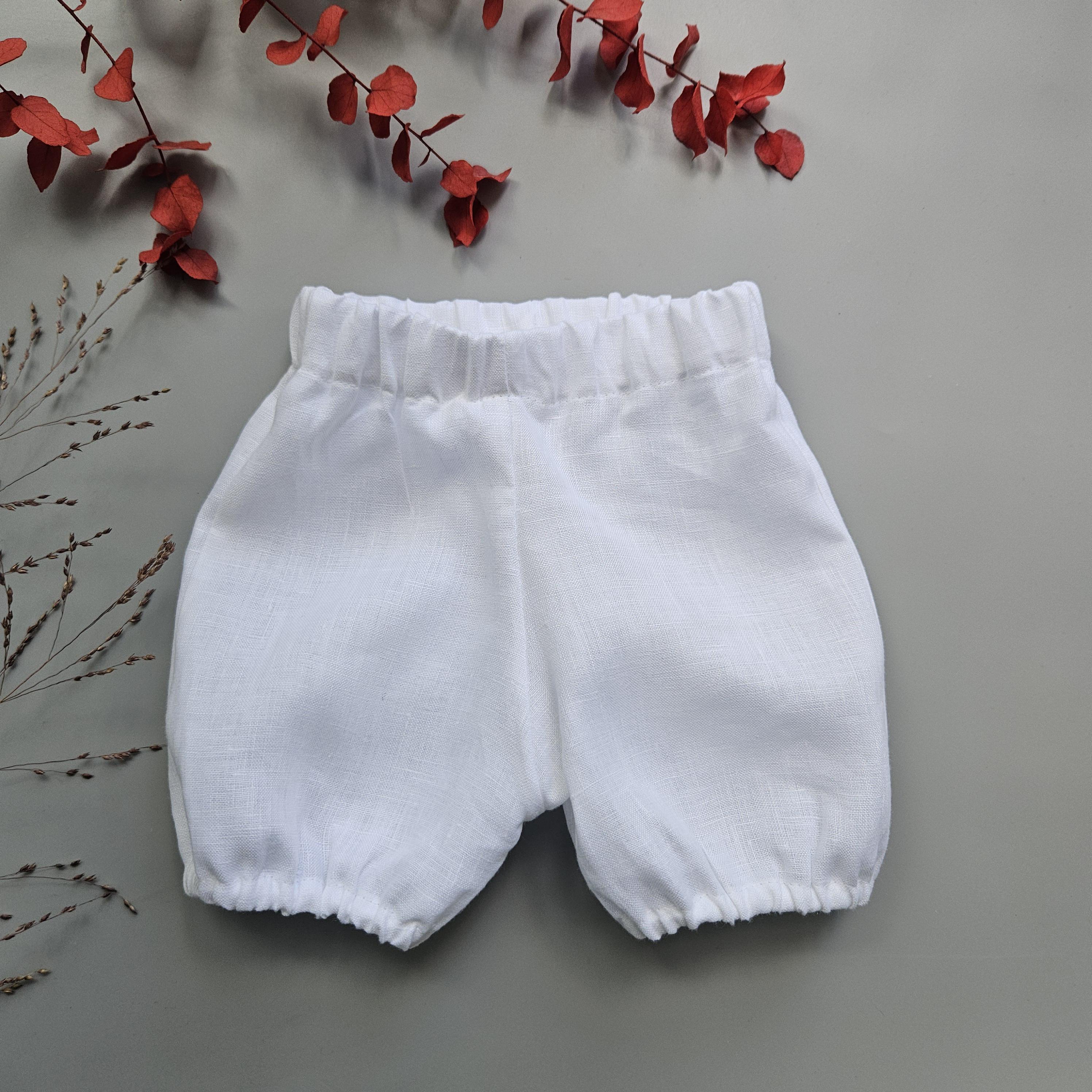 Linen Christening Outfit - Warm-White Baby Boy Baptism Shorts Pure Linen Blessing Pants A8511