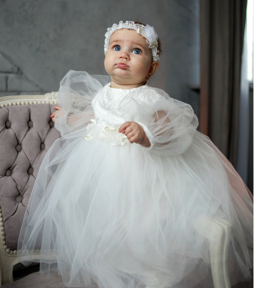 Christening Dress Baptism Gown Personalized Baby Girl Outfit Flower