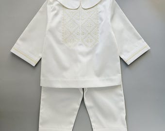 Costume bébé garçon en coton laiteux : tenue de baptême