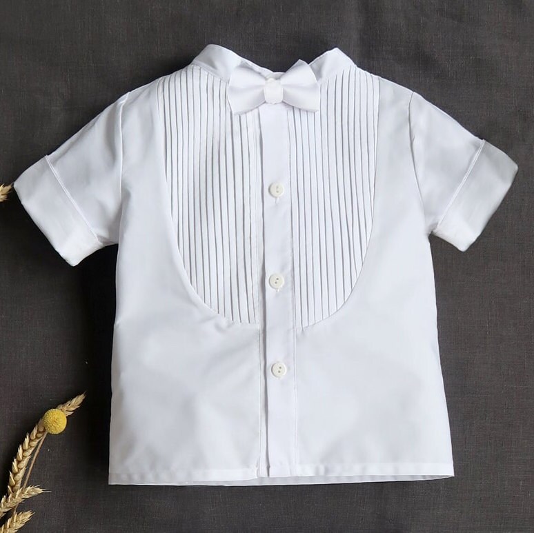 Baby Boy Girl Christening Outfit Set | Satin White Long Sleeve Romper With Bowtie | Formal