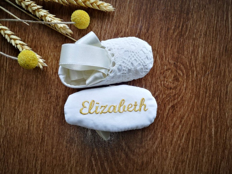 Additional Embroidery to the Christening Set Personalized Embroidery on Booties