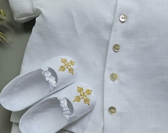 Tenue de baptême en lin, costume de baptême blanc pour bébé garçon, vêtements de grande occasion 8511