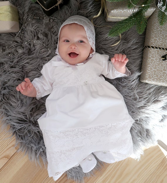 Baby dress cheap and bonnet set