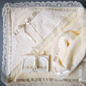 Personalized Baptism Hooded Towel with Satin Ribbon, Christening Warm Baby Towel, Baptism Girl Towel, Embroidered Baptism Newborn Towel 2722