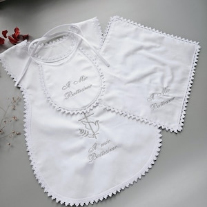 Set Battesimo Sciarpa Battesimo Bavaglino Tovagliolo Burpin Personalizzato Ricamo Battesimo Pizzo Decorato Cotone Fine Battesimo Regalo Bomboniere 1230