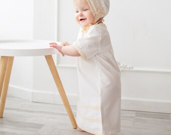 Ivory Satin Christening Gown: Cotton Lace Baptism Outfit A4200