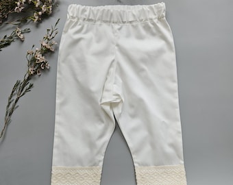 Linen Lace Christening Pants: Elegant Baby Boy Baptism Outfit