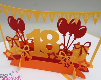 Pop-up card, 18th birthday, personalized