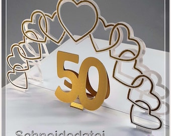 DIGITAL PLOTTER FILE – 3D card for a golden wedding anniversary, a special gift for 50 years of love and togetherness