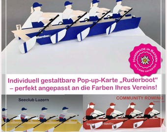 Cartão pop-up personalizável "Barco a Remo" – Perfeito para brindes de clubes e ocasiões especiais!