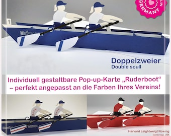 Customizable pop-up card &quot;Rowing Boat&quot; double sculls – perfect for club gifts and special occasions!