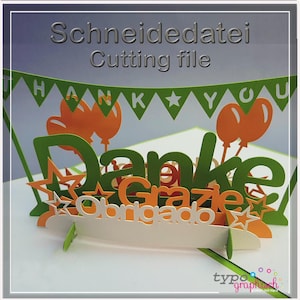 Plotterdatei Pop-up Karte "Danke" • Bundle in vielen Sprachen •  Dankeschön Karte zum Selbermachen  ** englische Version inklusive**