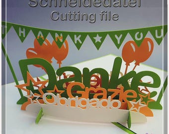Plotter file pop-up card &quot;Thank you&quot; • Bundle in many languages • DIY thank you card ** English version included**