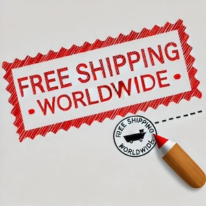 Puede incluir: Un sello rojo y blanco con el texto "FREE SHIPPING - WORLDWIDE" y un sello en blanco y negro con el texto "FREE SHIPPING WORLDWIDE" y una peque&ntilde;a imagen de un cami&oacute;n de reparto.