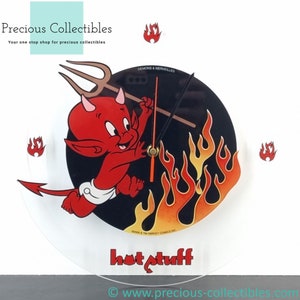 Bardzo rzadki! Szklany zegar ścienny Hot Stuff. Twoja ulubiona mała czerwona postać diabła. Autorstwa Demons and Merveilles.