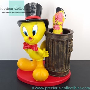 ¡Extremadamente raro! Paragüero vintage de Tweety Bird. Producida por Warner Bros. Coleccionable Looney Tunes. Figura grande.