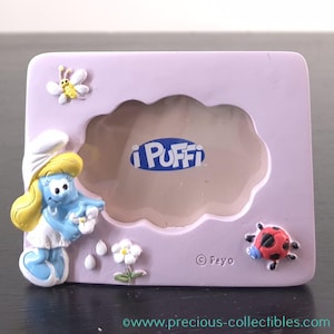 Uiterst zeldzaam! Vintage fotolijstje van de smurfin. Koop hier je Smurfen-verzamelobjecten. Bezoek ook: www.precious-collectibles.com