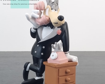 Extrêmement rare ! Statue vintage Loup au téléphone. Objet de collection. Divertissement Turner. Démons Merveilles de Warner Bros. Tex Avery.