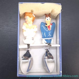 Niezwykle rzadkie! Zestaw zabytkowych sztućców Tex Avery. Łyżka Red i łyżka Wolf. Z oryginalnym pudełkiem. Niezbędny przedmiot kolekcjonerski Tex Avery.
