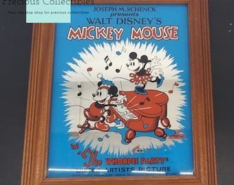¡Extremadamente raro! Espejo vintage de Mickey y Minnie Mouse. La fiesta de los gritos. Increíble espejo coleccionable de Walt Disney.